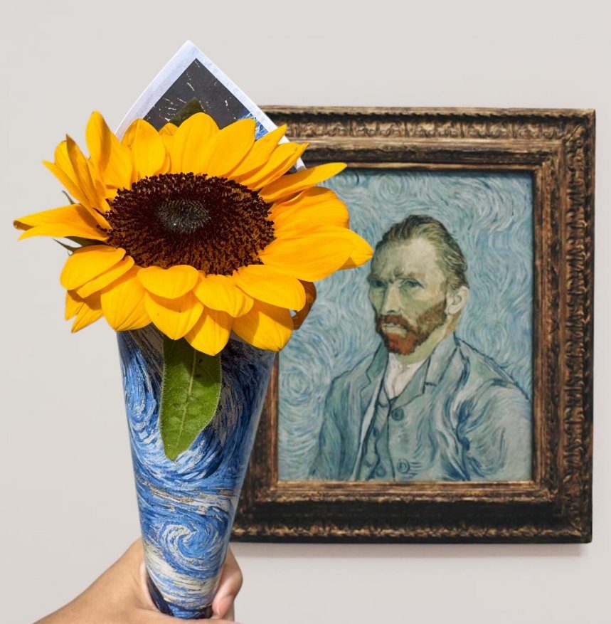 Girassol Noite Estrelada em cone com papel Van Gogh em Petrolina e Juazeiro